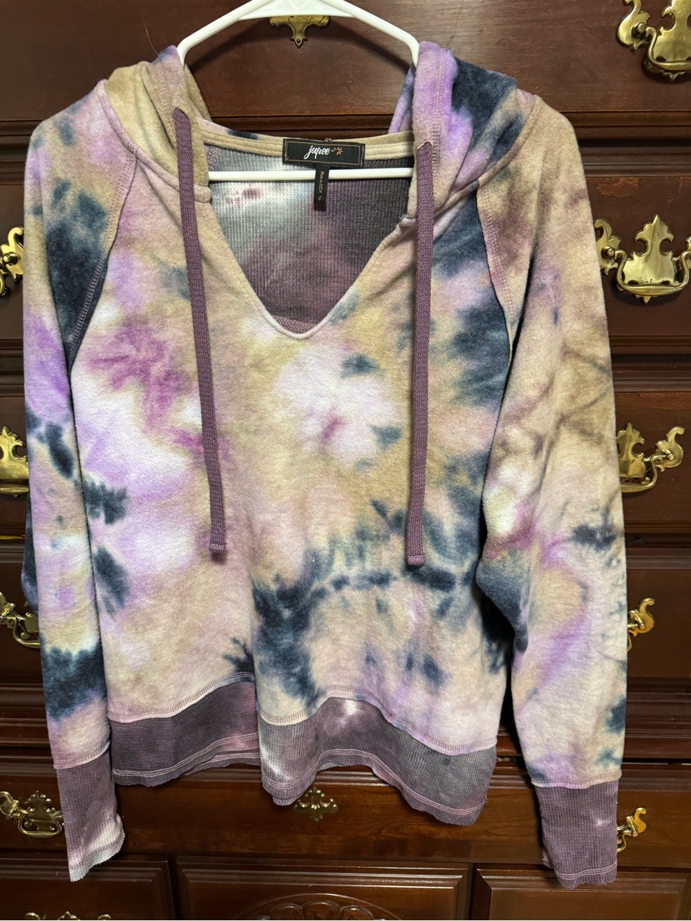 Jupee tie dye v neck hoodie pullover small